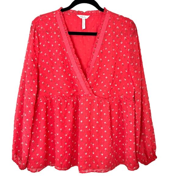 MATILDA JANE Women's Must Be Love Blouse Coral-Red Sz L - Picture 2 of 9